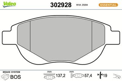 Juego de balatas de freno VALEO 302928