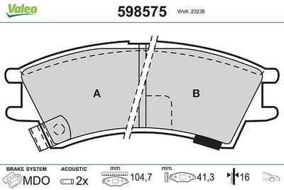 Juego de balatas de freno VALEO 598575