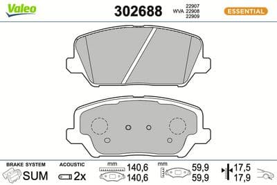 Juego de balatas de freno VALEO 302688