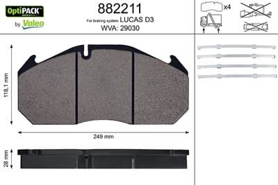 Juego de balatas de freno VALEO 882211