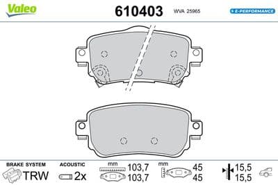 Juego de balatas de freno VALEO 610403