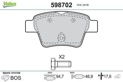 Juego de balatas de freno VALEO 598702