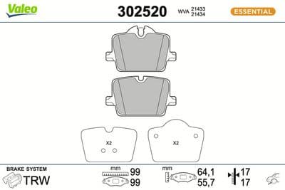 Juego de balatas de freno VALEO 302520