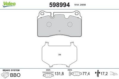Juego de balatas de freno VALEO 598994