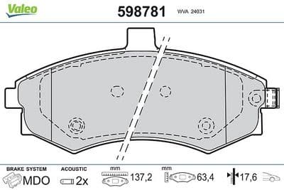 Juego de balatas de freno VALEO 598781
