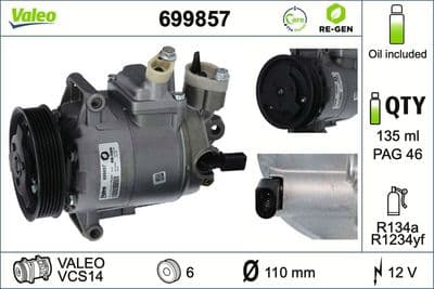 Compresor, aire acondicionado VALEO 699857