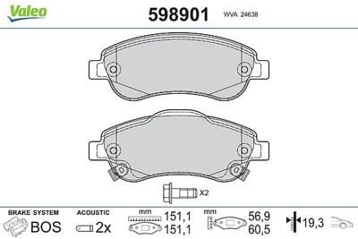 Juego de balatas de freno VALEO 598901