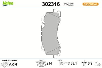 Juego de balatas de freno VALEO 302316