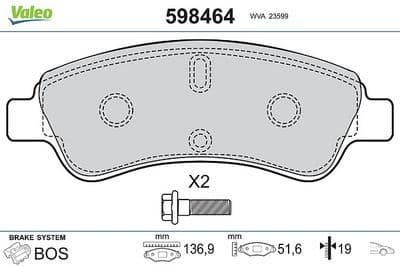 Juego de balatas de freno VALEO 598464