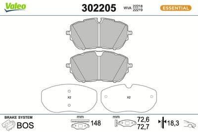 Juego de balatas de freno VALEO 302205