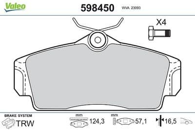 Juego de balatas de freno VALEO 598450