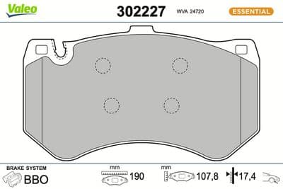 Juego de balatas de freno VALEO 302227