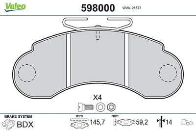 Juego de balatas de freno VALEO 598000