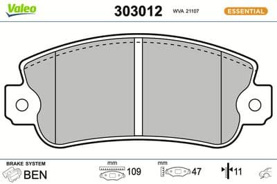 Juego de balatas de freno VALEO 303012
