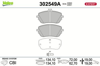 Juego de balatas de freno VALEO 302549A