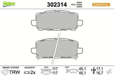 Juego de balatas de freno VALEO 302314