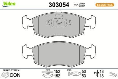 Juego de balatas de freno VALEO 303054