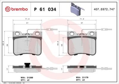 Juego de balatas de freno BREMBO P 61 034