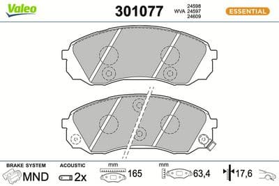 Juego de balatas de freno VALEO 301077
