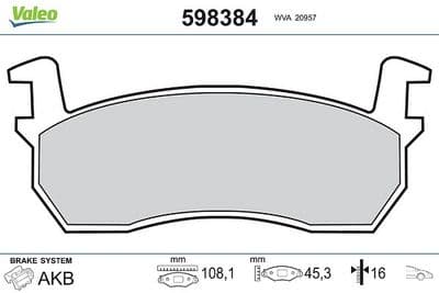 Juego de balatas de freno VALEO 598384
