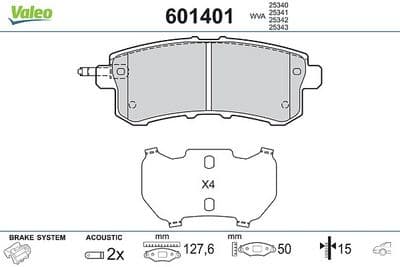 Juego de balatas de freno VALEO 601401