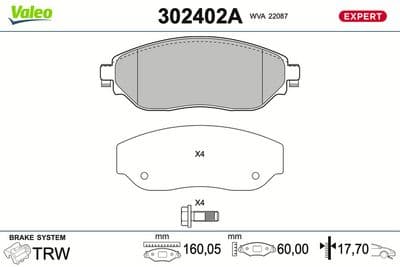 Juego de balatas de freno VALEO 302402A