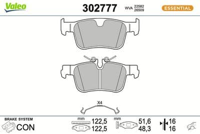 Juego de balatas de freno VALEO 302777
