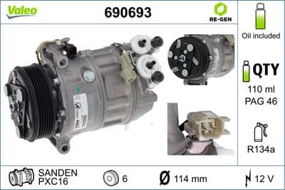 Compresor, aire acondicionado VALEO 690693