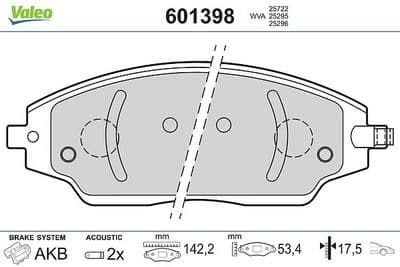 Juego de balatas de freno VALEO 601398