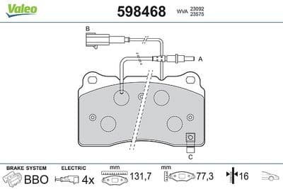 Juego de balatas de freno VALEO 598468