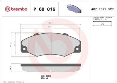Juego de balatas de freno BREMBO P 68 016