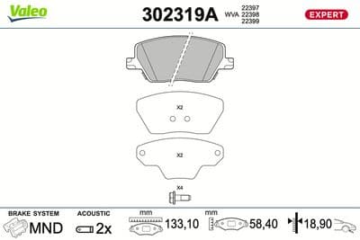 Juego de balatas de freno VALEO 302319A