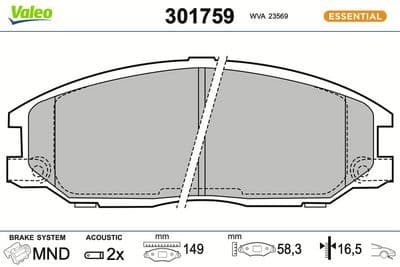 Juego de balatas de freno VALEO 301759
