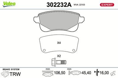 Juego de balatas de freno VALEO 302232A