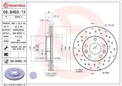 Disco de freno BREMBO 09.B463.1X