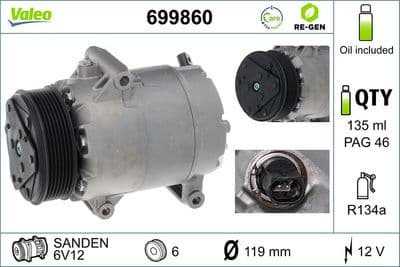 Compresor, aire acondicionado VALEO 699860