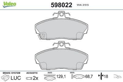 Juego de balatas de freno VALEO 598022