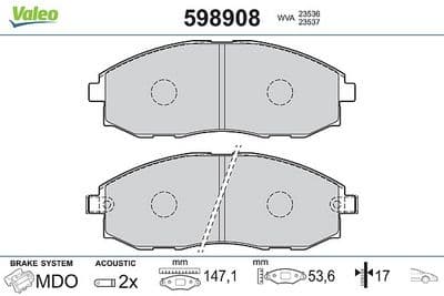 Juego de balatas de freno VALEO 598908