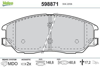 Juego de balatas de freno VALEO 598871