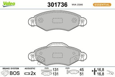 Juego de balatas de freno VALEO 301736