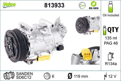 Compresor, aire acondicionado VALEO 813933