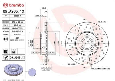 Disco de freno BREMBO 09.A905.1X