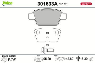 Juego de balatas de freno VALEO 301633A