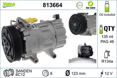 Compresor, aire acondicionado VALEO 813664