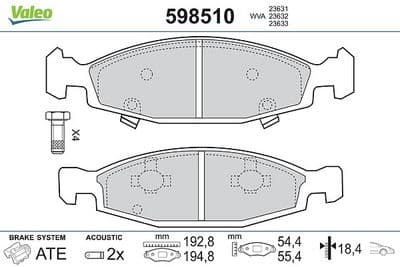 Juego de balatas de freno VALEO 598510