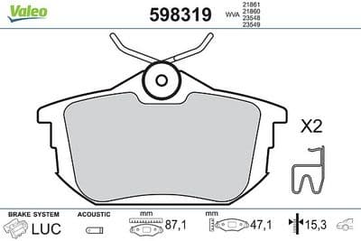 Juego de balatas de freno VALEO 598319