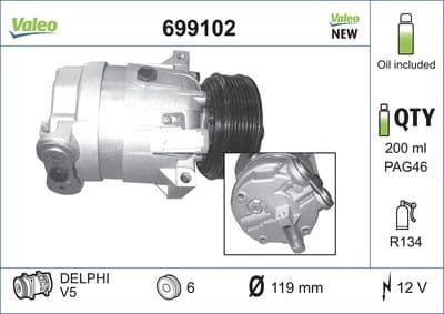 Compresor, aire acondicionado VALEO 699102