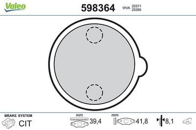Juego de balatas de freno de mano de disco VALEO 598364