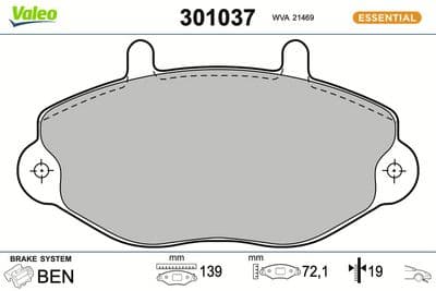 Juego de balatas de freno VALEO 301037