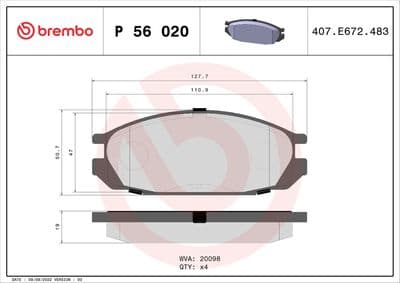 Juego de balatas de freno BREMBO P 56 020